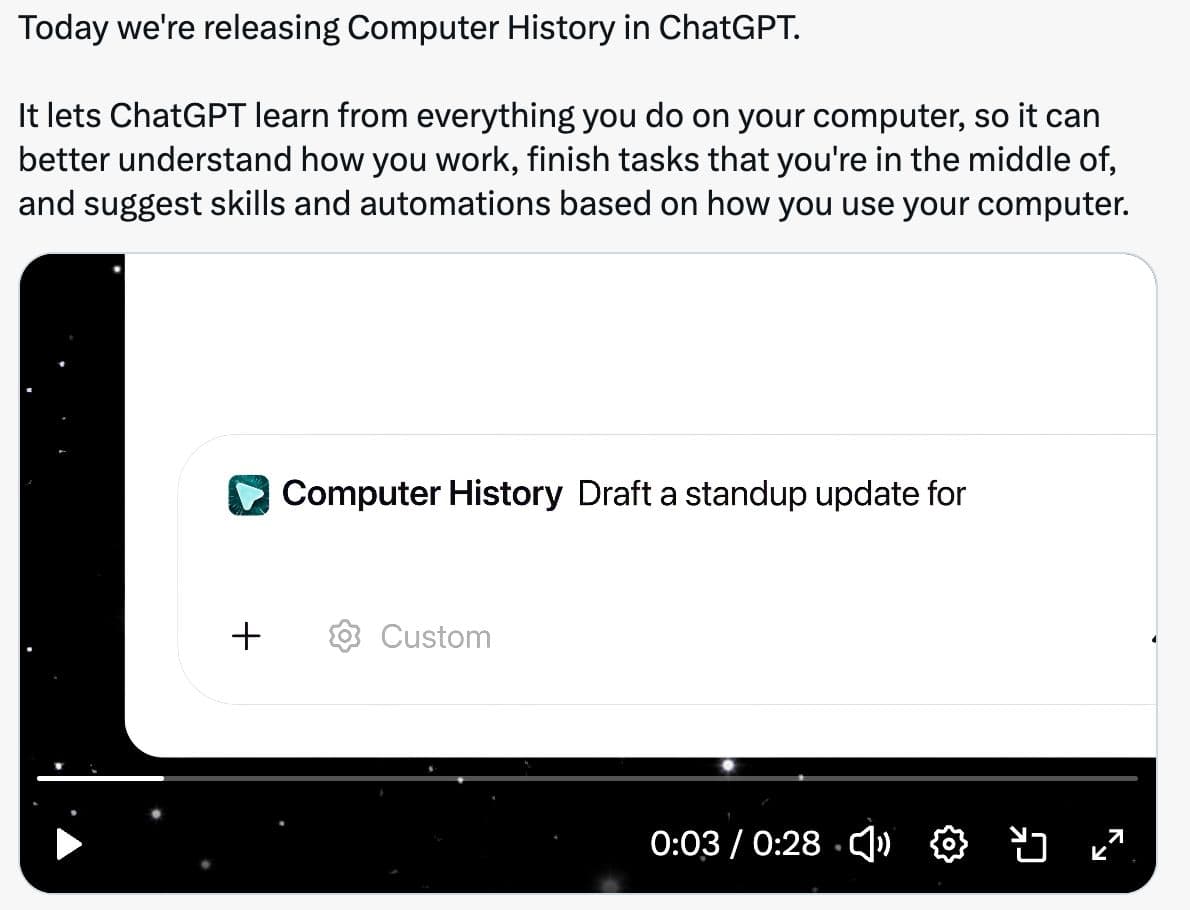 ChatGPT Computer History announcement